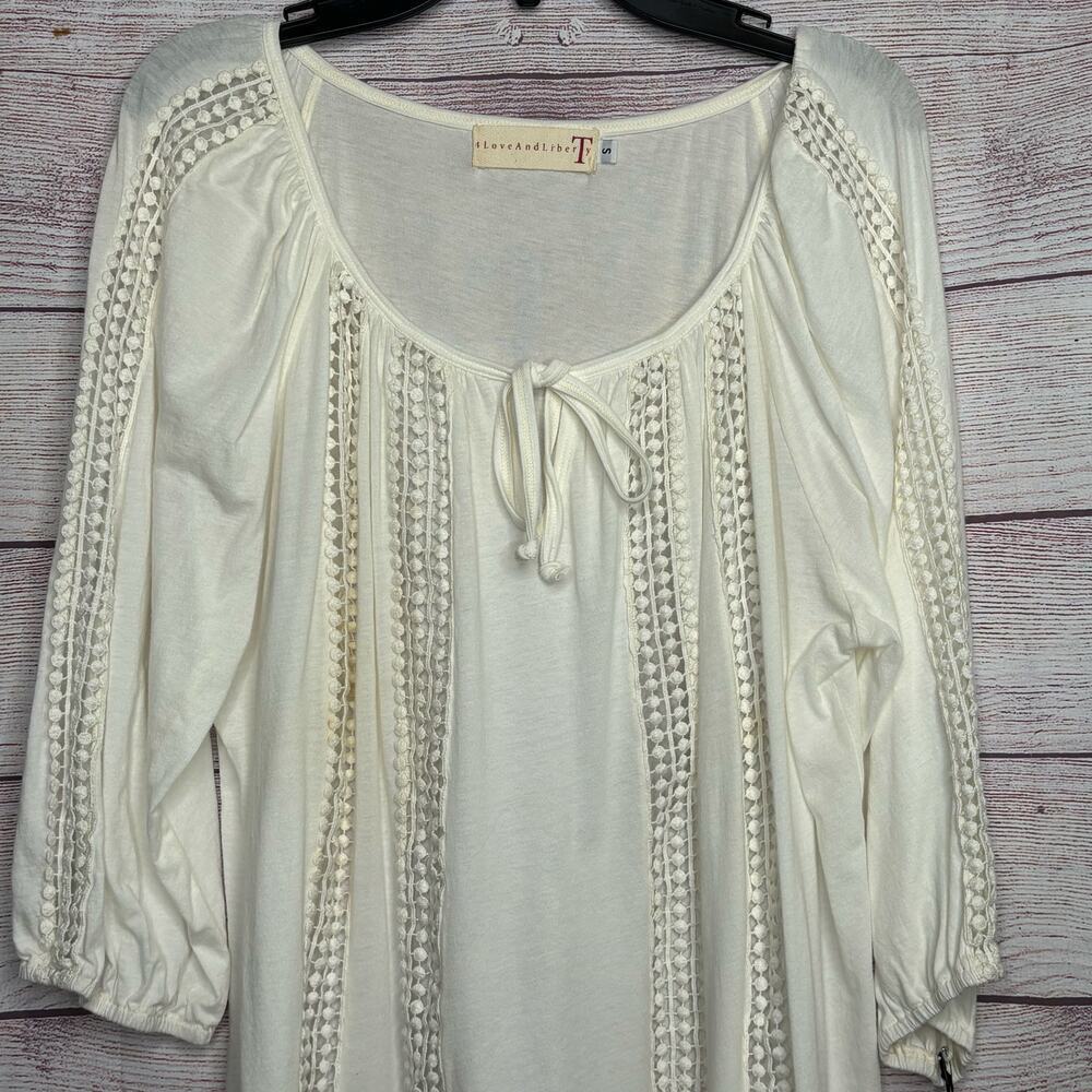 For Love & Liberty Johnny Was Lace Antique White Spliced Tee Shirt Small New - Picture 8 of 9